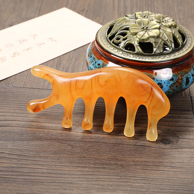 1 Teeth Head Acupoint Massage Comb Resin Big Teeth Big Teeth Meridian Blood 1-Paw Half Round Shap Comb for Stress Relief