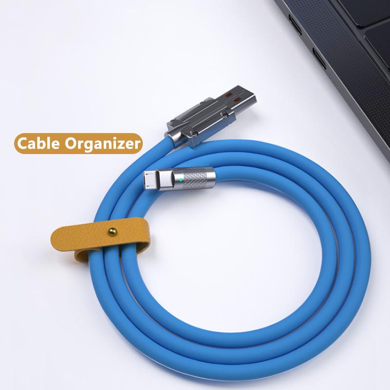 VAORLO Металлический USB-кабель для зарядки, кабель для быстрой зарядки и передачи данных для освещения Micro Type-C, силиконовый 120 Вт, быстрая зарядка с органайзером для кабеля