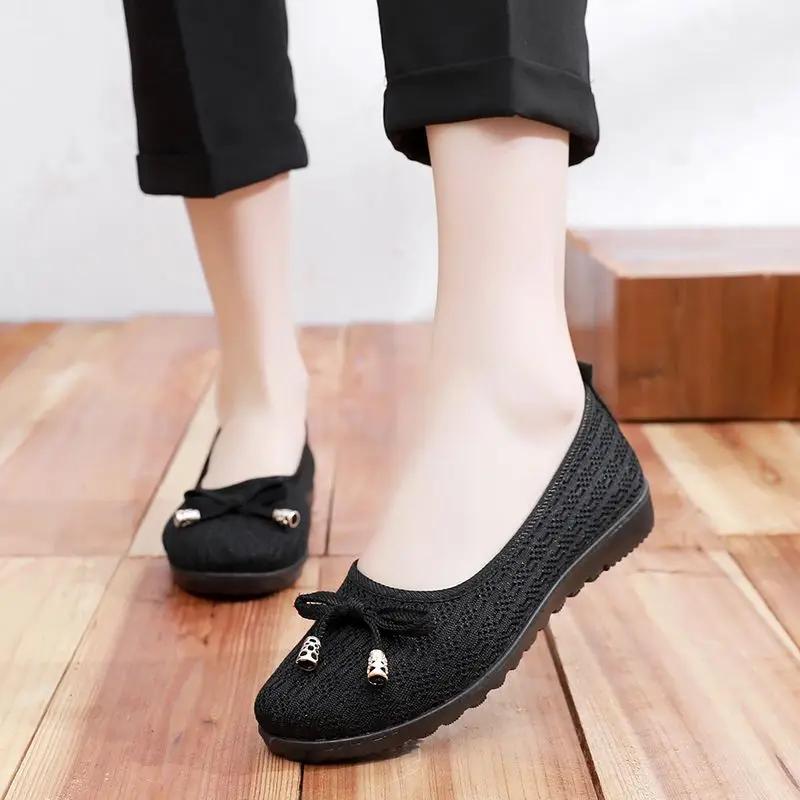 Fashion Shoes for Women Black Low Heel Elegant Slip-on Party Single Woman Flats Offer Sale Wholesale Spring Dress 39 Cheap Liquidation