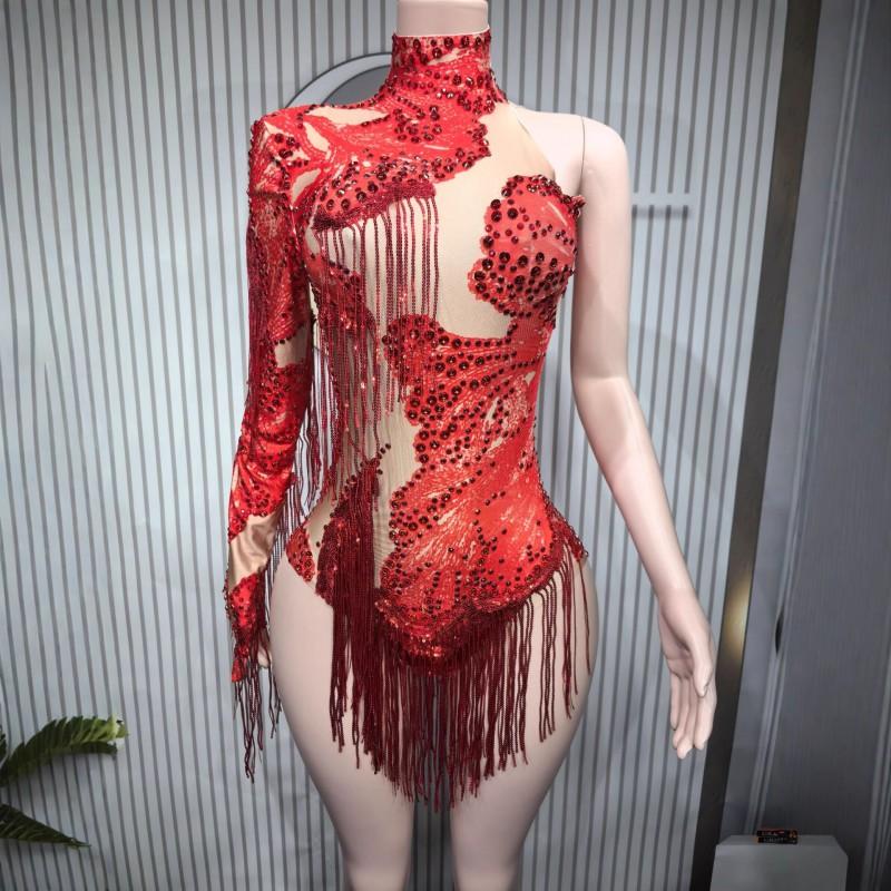 Shiny Long Sleeve High Waist Jumpsuit Latin Dance Performance Stage Gogo Outfit Street Style