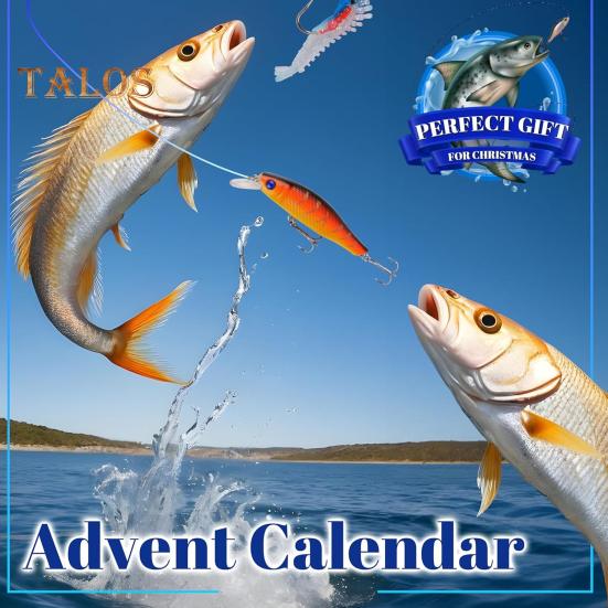 Рождественский адвент-календарь 2024 года, набор рыболовных снастей, обратный отсчет на 24 дня, рыболовные приманки, ежедневные рыболовные снасти с приманками, крючки, аксессуары