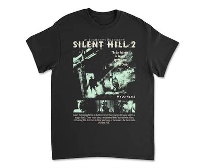 Silent Hill 2 Видеоигра Черная Ретро Игровая Футболка Топ Мужчины Женщины Праздничный Повседневный Короткий Рукав Свободный Футболка