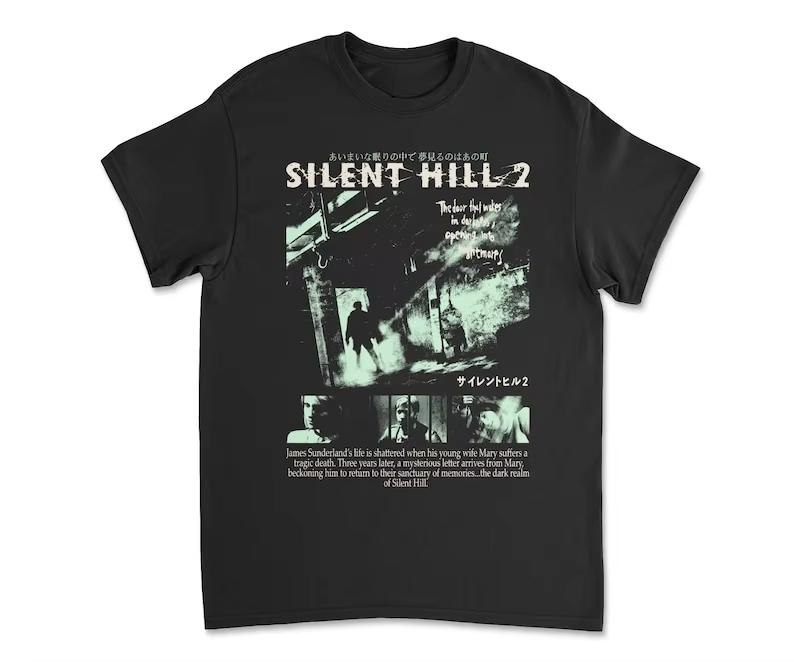 Футболка Silent Hill 2 Videogame Черная Ретро Игровая Футболка Футболка Мужская Женская Праздничная Повседневная Футболка с Коротким Рукавом Топ Свободная Футболка