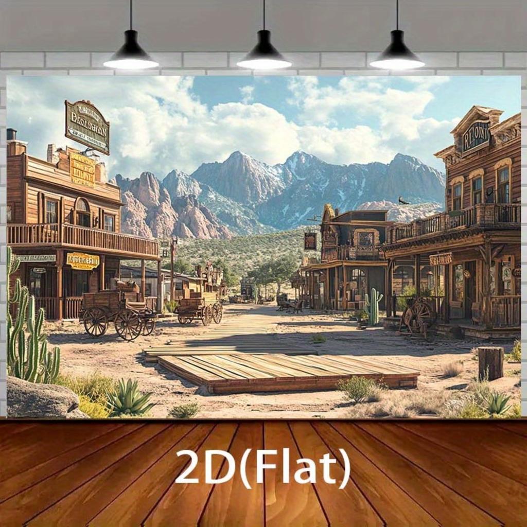 2D flat surface, 1 piece of background cloth for the western town setting, suitable for cowboy-themed activities