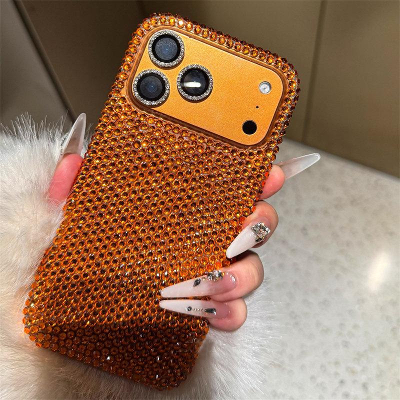 Популярный оранжевый блестящий чехол со стразами для iPhone 17 Pro Max Air 11 12 13 14 15 16 ProMax Сияющая задняя крышка