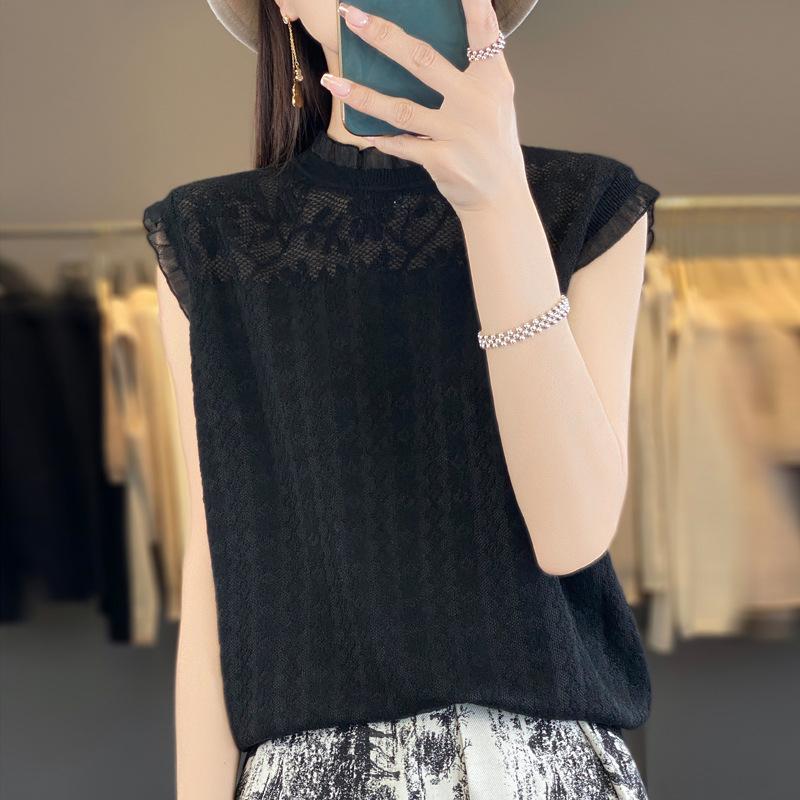 INDFS Women's Fashion Casual Summer Spring Solid Color Print Sleeveless Half Turtleneck Sweaters