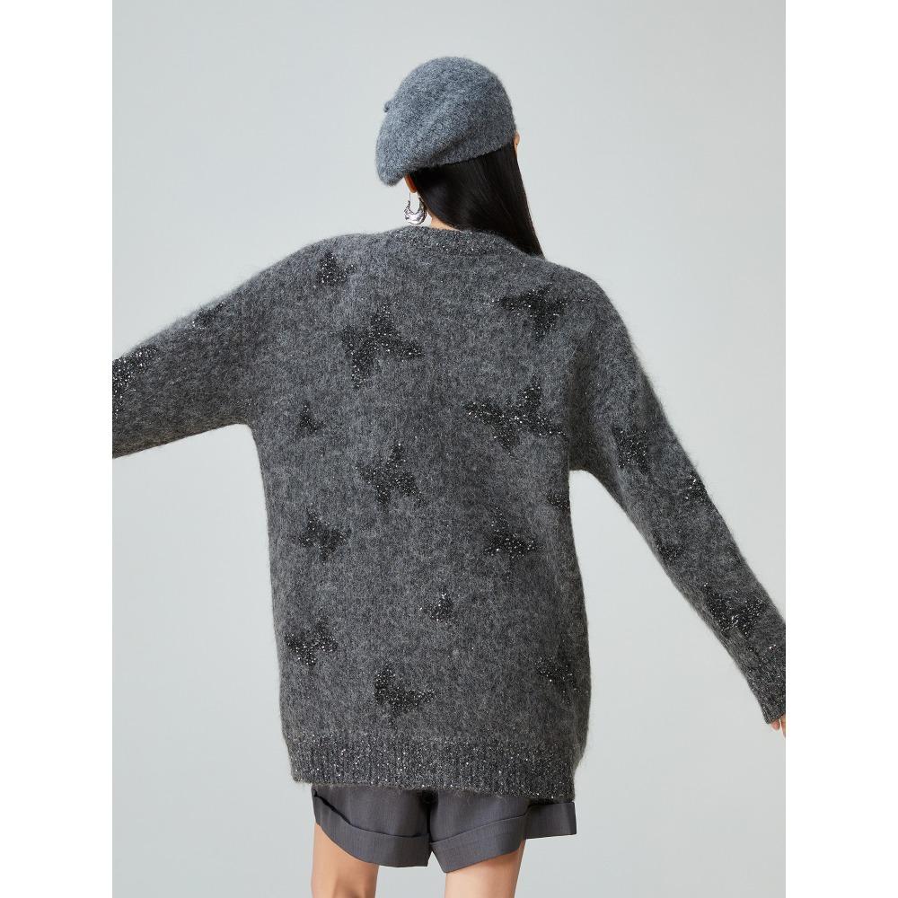 Dimanaf Свитера Кардиган Женский Узор Звезды Принт Пуговицы Свитера Вязание Свободный Свитер Осень 2025