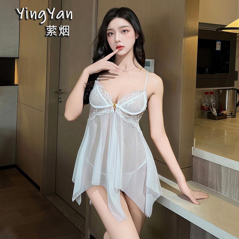 Sex underwear seduction thin lace suspenders sexy steel tray gathering nightgown uniform suit