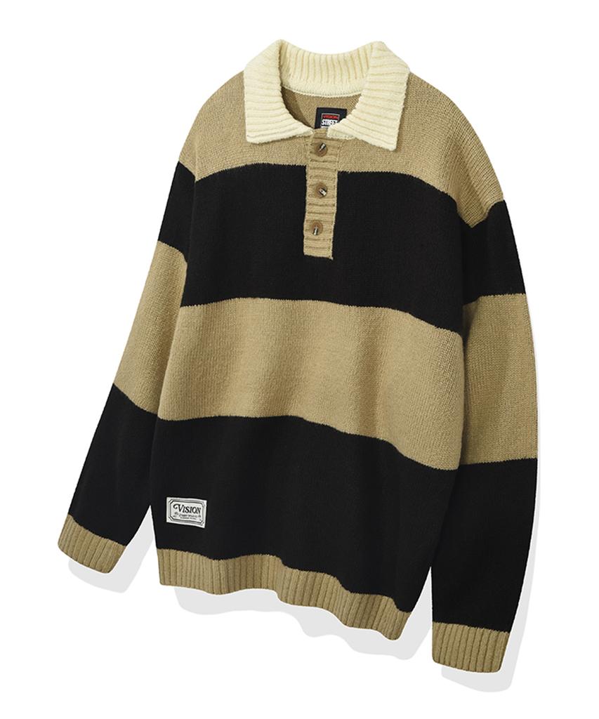 VISION STREETWEAR Vsw Washable Stripe Polo Knit Beige