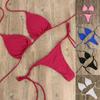 Plus Size 2 Pcs/Set Solid Color Halter Neck Strap Thong Bikini