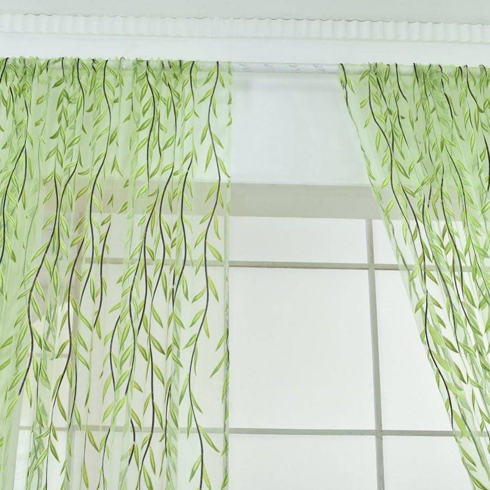 2 Pieces Voile Tulle Willow Leaf Window Curtain Room Salix Leaf Sheer Vine Drapes Curtain Willow Leaf Curtain for Living Room Bedroom Balcony