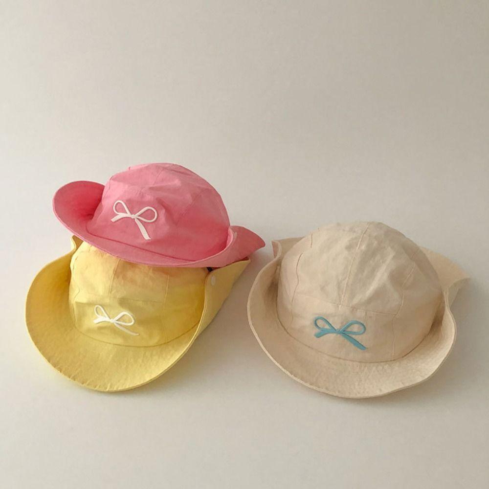 Bow Embroidery Summer Kid Sunhat Quick-dry Children's Fisherman Hat Candy Color Bucket Hat  Baby