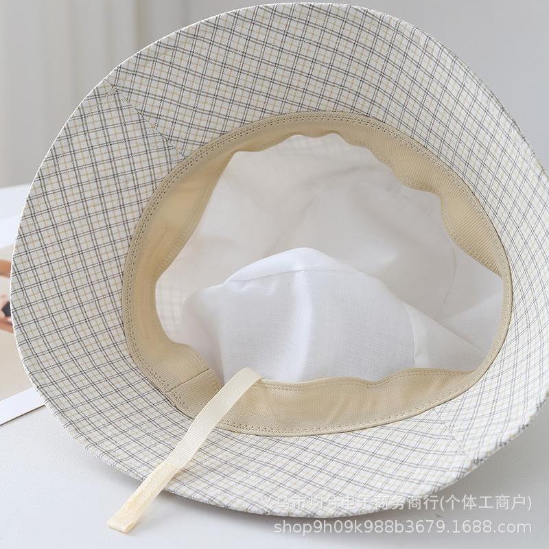 Bucket hat bow tie plaid bucket hat spring summer autumn windproof versatile adult women's hat classic on the new