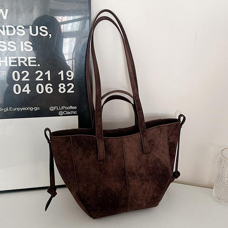 Yogodlns New Womens PU Leather Shoulder Bags Retro Tote Bag Autumn Winter Suede Large Capacity Shoulder Bag Versatile Commuting Bag