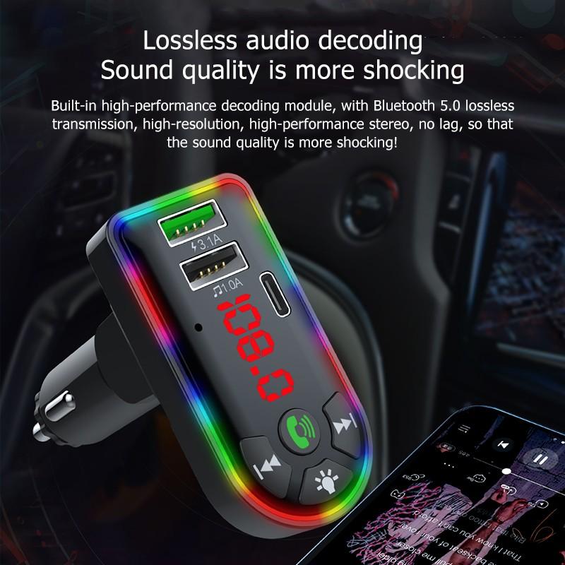 Новый красочный автомобильный FM-передатчик USB + Type-C 5V 3.1A FM-передатчик Bluetooth 5.0 Автомобильный MP3-плеер Беспроводной автомобильный комплект громкой связи U Disk/TF Музыкальный плеер
