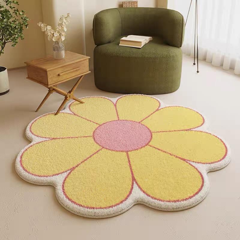Nordic Imitation Cashmere Carpet Lovely Sun Flower Living Room Coffee Table Mat Special-Shaped Bedroom Bed Blanket