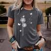 Women's Dandelion Pattern Round Neck Short Sleeve T-Shirt: European & American Summer Fashion.