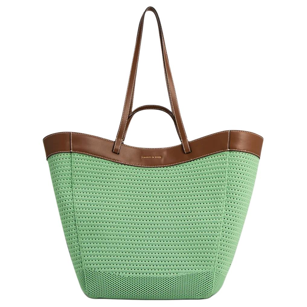 Charles & Keith Vintage Woven Beach Basket Tote Bag Women Tote Bags Beige Black CK2-30782113