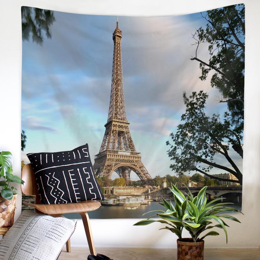 Гобелен в европейском стиле, напечатанный методом цифрового термотрансфера, с пейзажным узором в скандинавском стиле и Эйфелевой башней в Париже