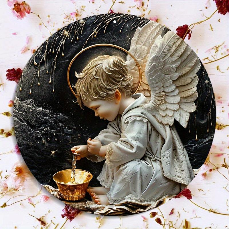 Маленький мальчик-ангел, деревянная табличка, декор для стены, деревянная, круглая художественная табличка, украшение для улицы или помещения, дверная вешалка, Angeli