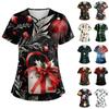Women's Christmas Print Uniform Work Uniform V-Neck Pocket Protective Work Uniform