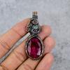 Красный Рубин и Таинственный Топаз Драгоценный Камень Чистая Медная Проволока Обертывание Ювелирная Кулон Ручной Работы