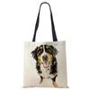 Women Handbag Linen Totes with Dog Print Casual Traveling Beach Gift Bags CLE