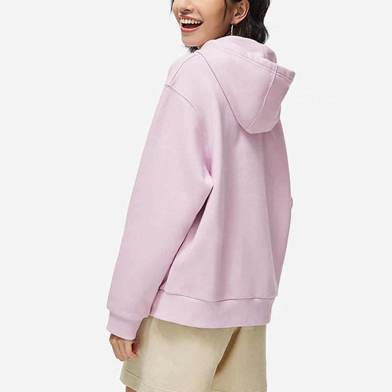 Li Ning Sports Lifestyle Series Pattern Printed Fleece Теплый свободный пуловер с капюшоном Женские толстовки с капюшоном Lotus-Pink-Purple AWDT820-5