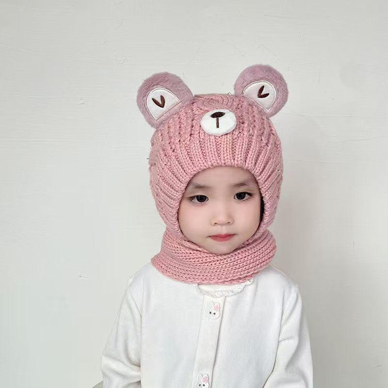 Детские шапки осень и зима детские шарфы интегрированные теплые шерстяные шапки с защитой ушей для мальчиков и девочек утолщенные вязаные шапки-пуловеры