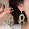 Fashionable Crystal Flower Tassel Earrings with Embedded Diamonds Women's Elegant Vintage Feel Holiday Style Jewelry
