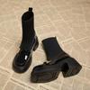 Женские зимние ботильоны на платформе, дизайнерская обувь на высоком каблуке, вязаные толстые носки, тренд 2024 года, зимние новые готические ботинки для женщин
