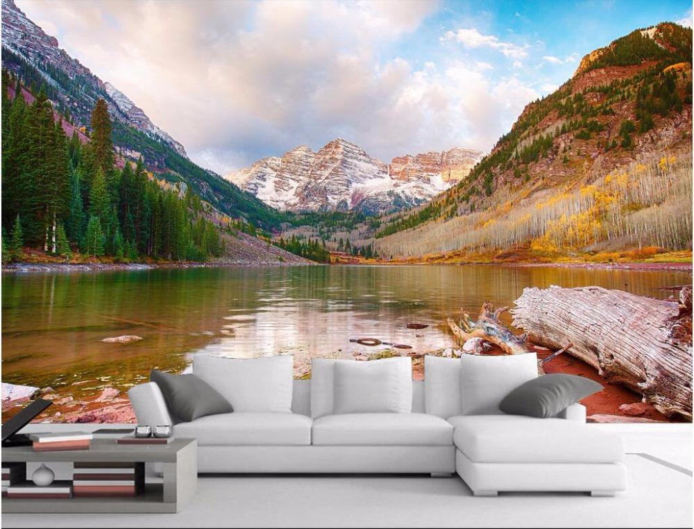 Фреска Спальня Природа Снежные Горы Озера Пейзаж 3d Обои Домашний Декор Настенные Обои Для Стен