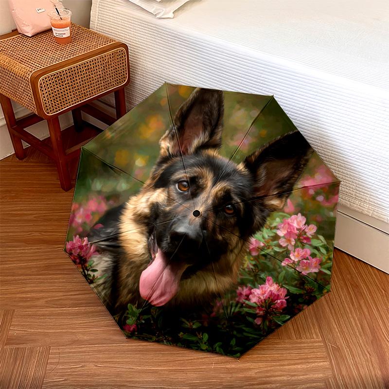 1 шт. Автоматический складной зонт - Рисунок немецкой овчарки, Портативный и складной дизайн с 8 спицами, Рождественские подарки на день рождения