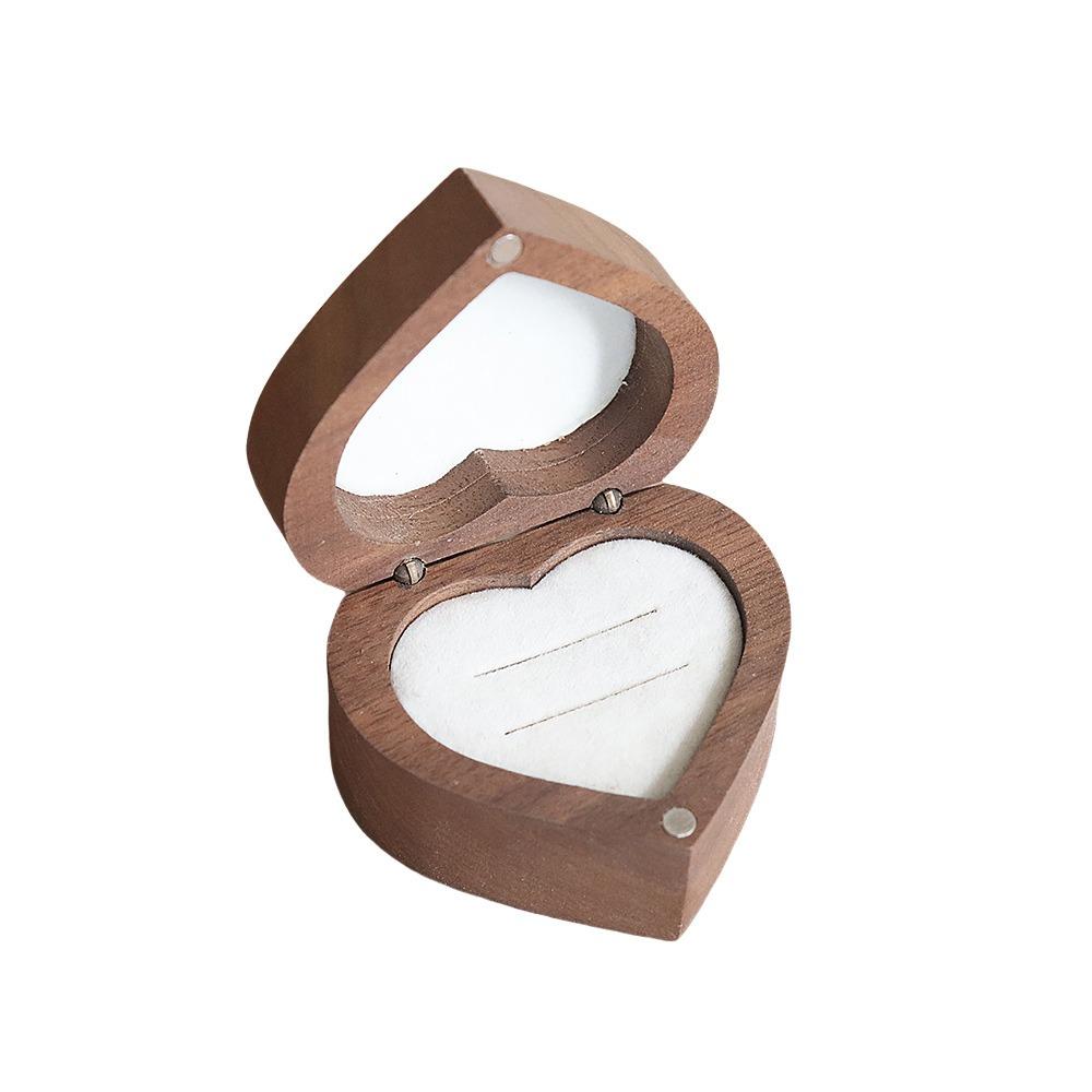Шкатулка для колец из грецкого ореха на 1/2 слота, Шкатулка для свидетелей свадебных колец, Многофункциональный держатель для колец в форме сердца, Подарки