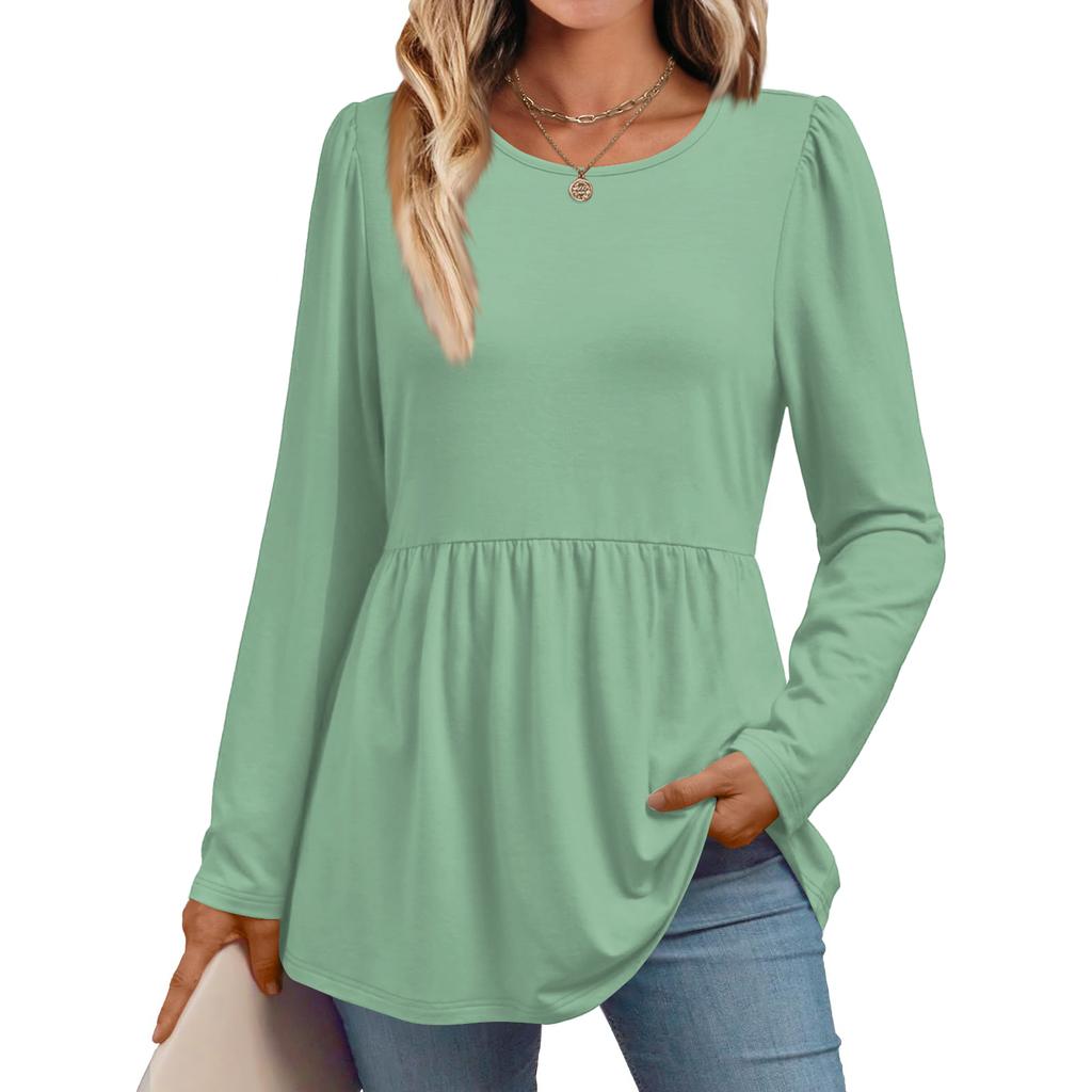 Women's Casual Fashion Long Sleeve Shirt Solid Color Tunic Top