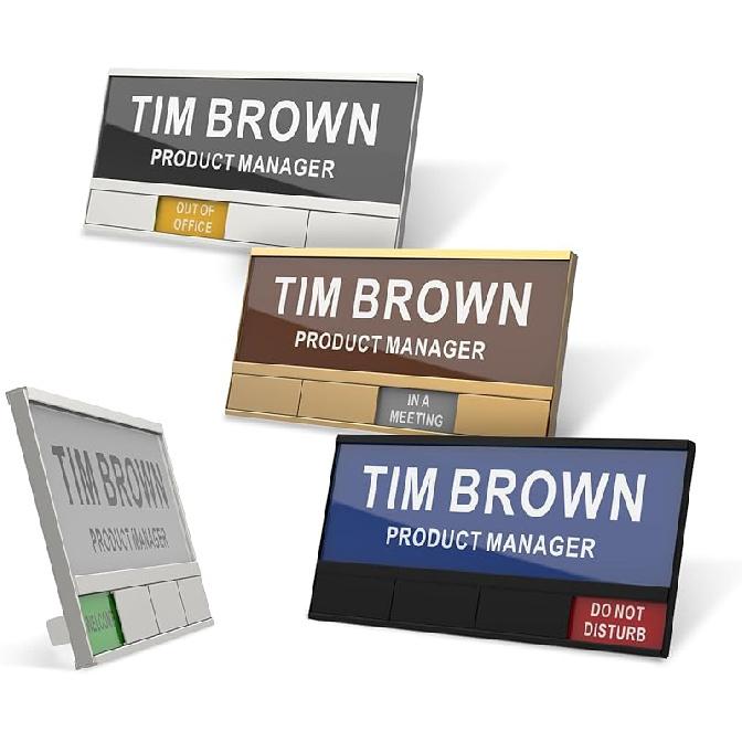 2-IN-1 Aluminum Name Plate For Desk/Doors/Cubicle Wall, With 4 Status Options, Combination Of Office Door Signs And Name Plate, Free To DIY The