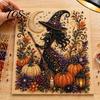 Halloween Wall Decor Kits Faux Pearl Art DIY Kit, Spooky Cute 3D Beads Painting Crafts, Autumn Atmosphere Gothic Ghost Pumpkin Cat Crow for