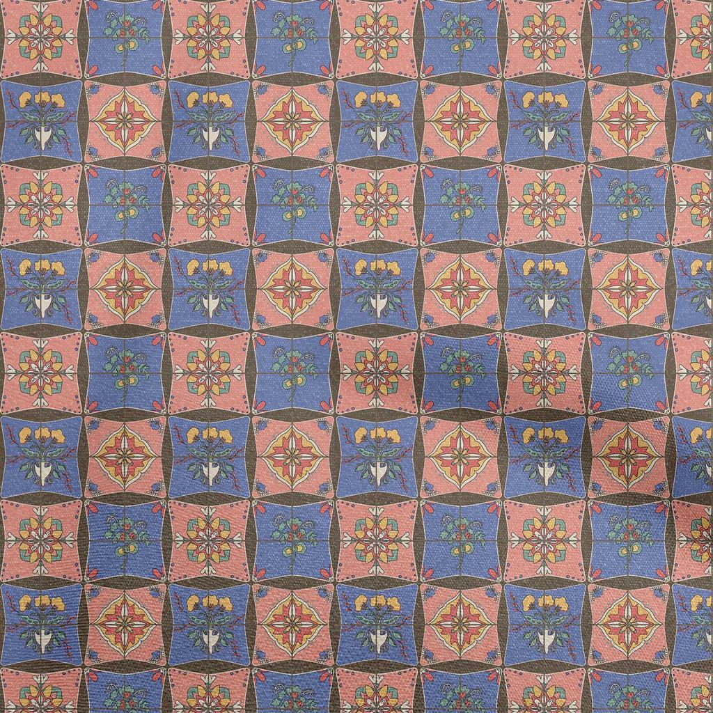 oneOone Ткань Cotton Flex Medium Blue, азиатская плитка, традиционные цветочные проекты, декоративная ткань, напечатанная по ярдам, 40 дюймов