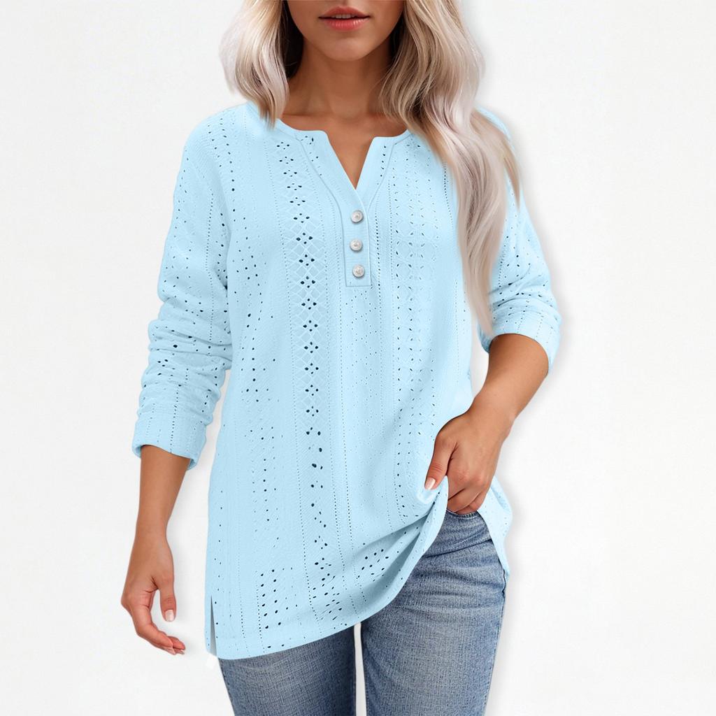 Жен. Футболка Футболка С принтом Пуговицы Рукав 3/4Ежедневно Выходные Мода Классический Топ с v-образным вырезом Обычный