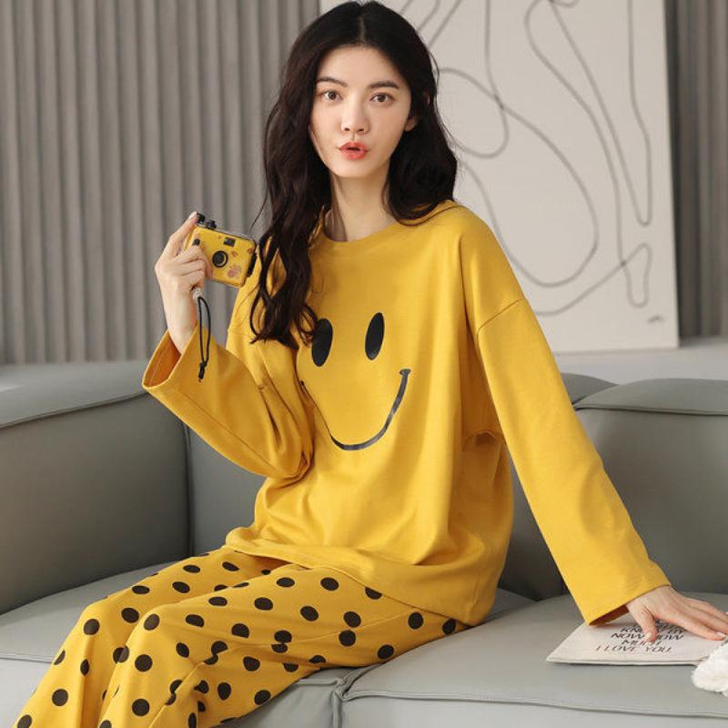 Plus Size Women's Korean Style Winter Pajamas Set, Long Sleeve Loose Fit Two-Piece Homewear, Casual Loungewear Suit for Indoor & Outdoor Wear