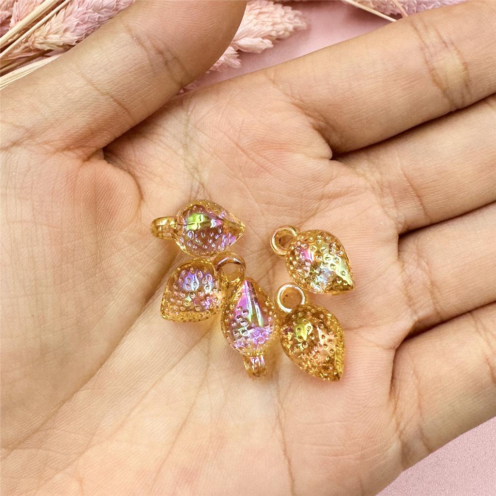 Hanmade 5pcs 9.7*17mm Mobile Phone Chain Pendant for Bracelet Jewelry Making Loose Beads Handmade Transparent Strawberry Jewelry Accessories DIY