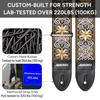 5cm Wide Yellow Hootenanny Embroidered Guitar Strap Premium Leather Ends Compatible with Bass and Mandolins [Amumu] - - Acoustic, Electric, Guitars,