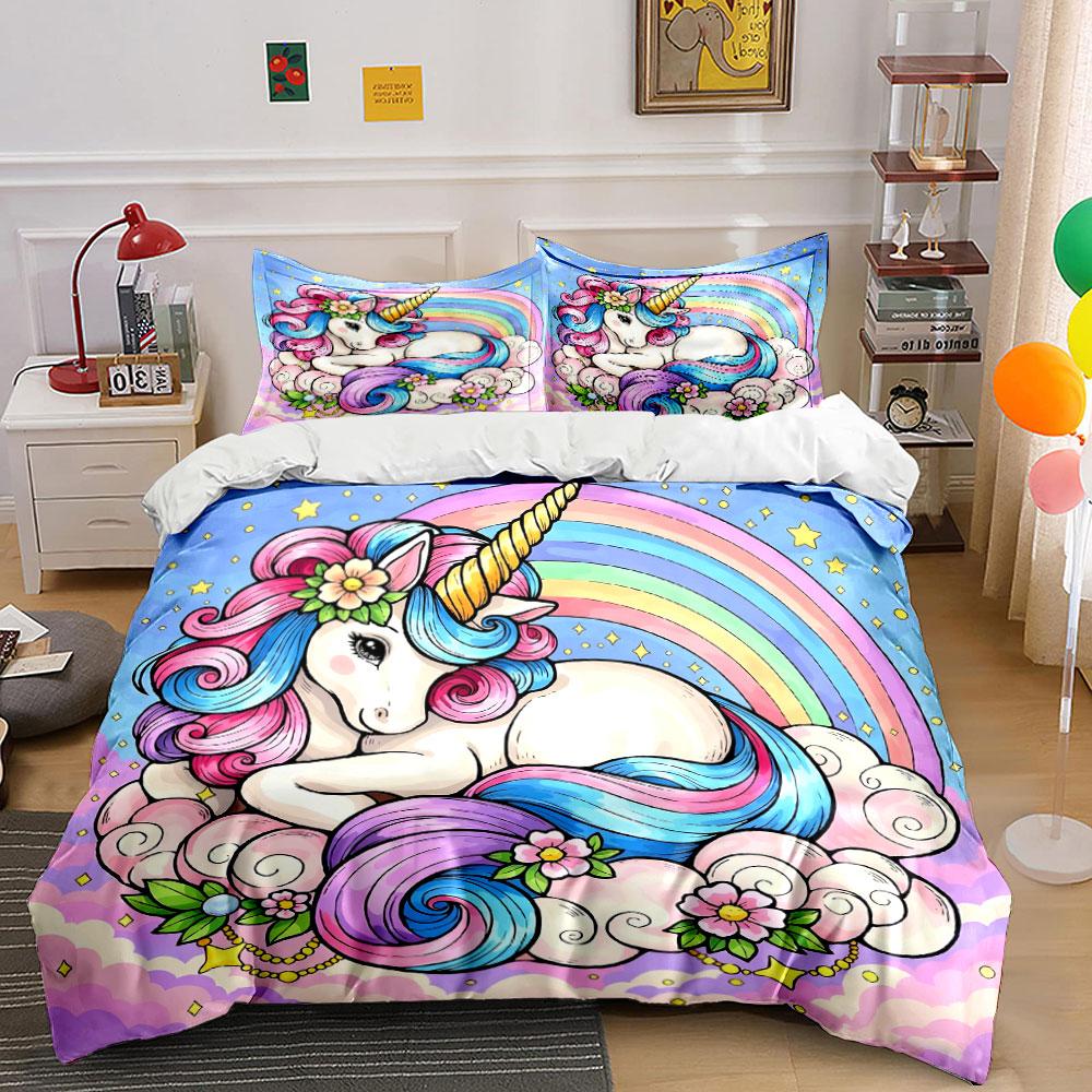 Unicorn resting on dreamy clouds Print Bedding Set 1 Duvet Cover 2 Pillowcases for Adult and Children Luxury Gift Full Size