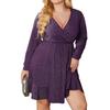 Women's Fashion Solid Colour Sexy Waist Long Sleeve Sequins Deep V Neck Plus Size Dresses