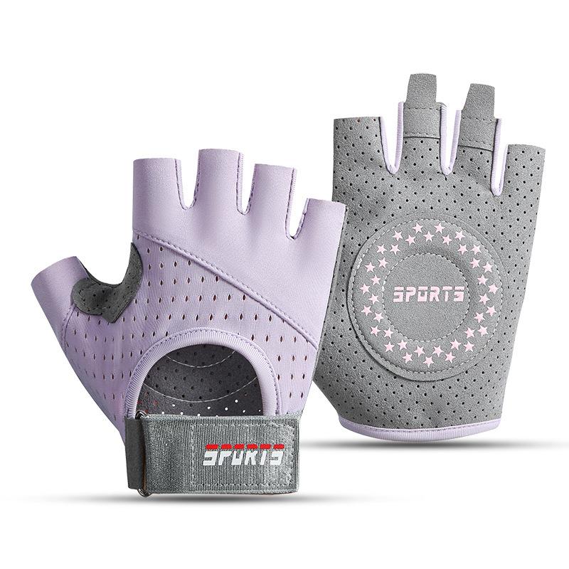 Leather Half-Finger Fitness Gloves with Elastic Strap for Home Gym Training Cycling Yoga-Non-Slip Adjustable Wrist Strap