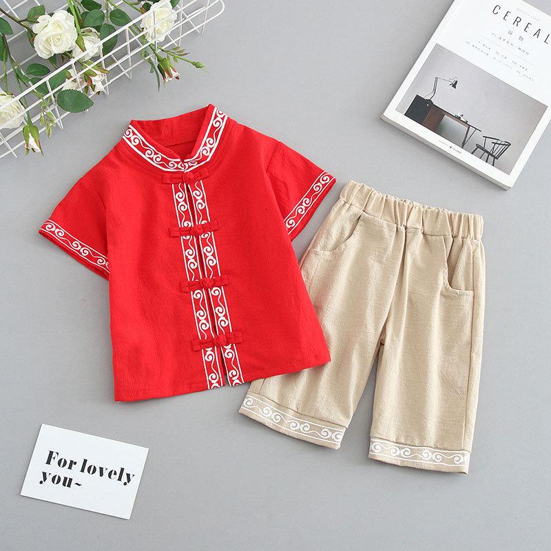 Детский костюм ханбок для мальчиков в стиле Тан, детский летний костюм в китайском стиле с короткими рукавами из хлопка и льна, детский ретро-стиль династии Мин