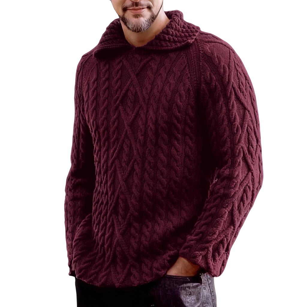 Men's Fashion Knitting Pullover Long Sleeves Loose Flip Collar Sweater