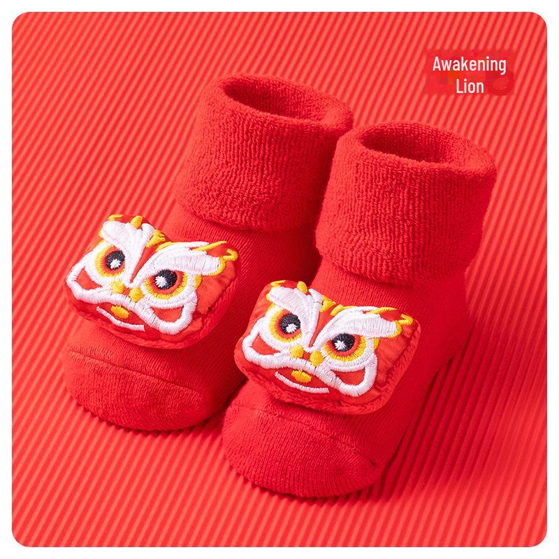 Мягкая утолщенная махровая обувь для новорожденных - ярко-красный цвет для осени/зимы (1 год)