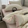 Girl Solid Color Simple Cream Powder Hemming Washed Cotton FourPiece Set Bed Sheet Student Dormitory ThreePiece Bed Hat