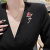 Blucome Fashion Rhinestone Red Enamel Rose Flower for Women Lady Classic Beauty Flower Party Office Brooch Pin Gifts